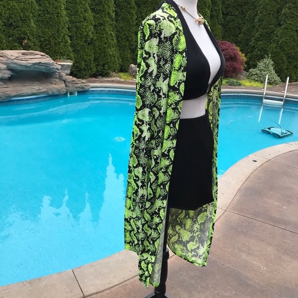 Green Snakeskin Longline Cardi/Swim Cover-up - Picture 4 of 8